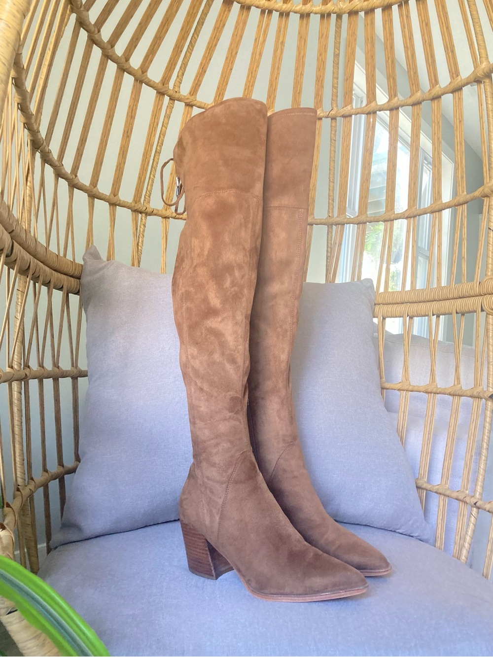 Marc Fisher LTD Over The Knee Suede Boots Tan 8M Block Heel